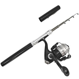 Fishing Rod Reel Combo, Mini Pen Fishing Pole Kit Telescopic Fishing Rod Spinning Reel Combo Kit (Black)