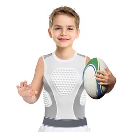 Cabasse Youth Padded Protective Shirt, Chest Rib Protector Heart Guard Sternum Shirt for Football Paintball Baseball (White/Grey, X-Large)