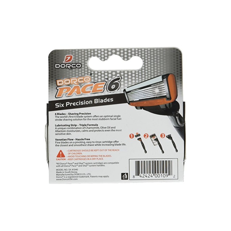 6 Blade Razor Cartridges for Men (Dorco Pace)(SXA1040), 4 Count
