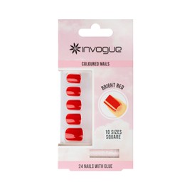 Invogue Square Shape 24 Nails Bright Red 25g