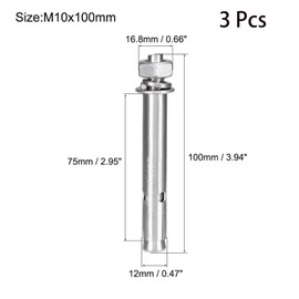 3 Pcs M10 x 100mm 304 Stainless Steel Expansion Bolt External Hex Expansion Screw Bolt Sleeve Anchor，Pool Safety Cover Expansion Bolts，for Concrete