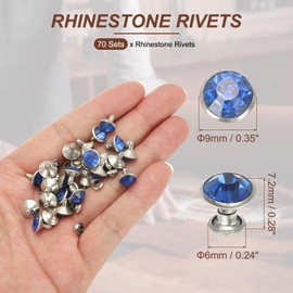 PATIKIL 9mm Leather Rivets, 70 Sets Rhinestone Rivet Studs Double Cap Spikes Rivet for Leather Crafting for Decor Repair DIY Clothing Belts Bags Shoes, Light Blue Silver Tone