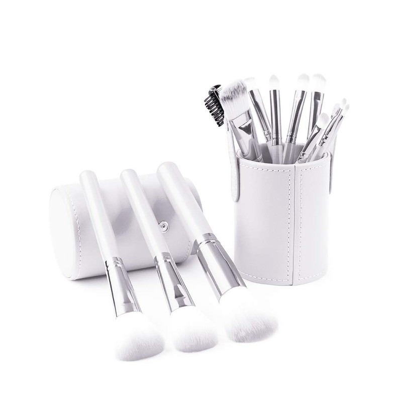 Makeup Brush Holder Leather Travel Portable Brushes Storage Case (White)