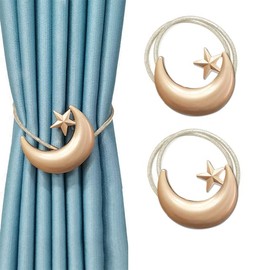 Magnetic Curtain Tiebacks, Gold Moon Star Curtain Holdbacks, Moon Curtain Holder Tieback, Star Moon Drapery Tie Backs, 1 Pair Curtain Buckle Bedroom Home Decor (Star Moon-Gold)