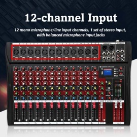 Professional Audio Mixer, 12 Channel Bluetooth USB Live Studio DJ Mixer Board wi
