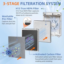 Pulluty Vital 100 True HEPA Replacement Filter for LEVOIT Vital 100 Air Purifier,3-in-1 H13 HEPA High-Efficiency Activated Carbon Filter,Vital 100-RF,4 Pack,White