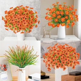 Miyukyee 24 Pcs Artificial Fall Flowers Outdoor Faux Fall Plants UV Resistant Fake Autumn Flower Decor for Home Office Table Fireplace Harvest Baby Shower Wedding Thanksgiving Party