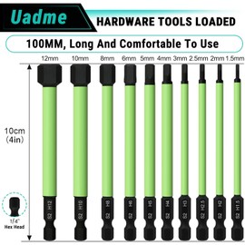 Uadme Drill Allen Key Bit Set, 10Pcs Strong Magnetic Hex Screwdriver Bits Set Long 100mm 1/4 Inch S2 Impact Wrench Drill Bit Set, H1.5-H12