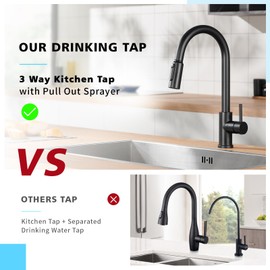 CREA 3 Way Kitchen Faucets with Pull Down Sprayer,Drinking Water Faucet for Kitchen Sink Water Filter Faucet,Matte Black Kitchen Faucet Single Hole 1 Handle Stainless Steel(3 Hole Deck Plate)