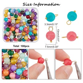 SUPERFINDINGS Pack of 100 Natural Jade Gemstone Pendants, Round Stone Pendants with Gold-Coloured Brass Loops, 13 x 7.5 mm, Crystal Quartz Gemstone Pendant, Hole: 3.3 mm