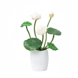 XIZHI Artificial Lotus Flower with Vase Mini Fake Plant Potted Arrangement Lotus Flowers Artificial Silk Flowers Fake Lotus for Wedding Bride Shower Blessing Gift Home Decoration (White)
