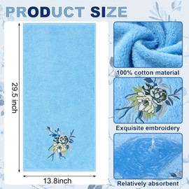 Fanfanwin 3 Pcs Eucalyptus Leaf Hand Towels Embroidered Watercolor Floral Leaves Botanical Bathroom Towels 100% Cotton 14 x 29 Inch Decorative for Bathroom Kitchen Decor