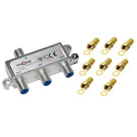 3-Way Splitter with 8 F Connector for Sat, Cable TV, DVB T and VHF, HDTV, Cast Metal Housing