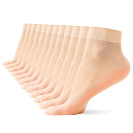 WAJIAFAR 12 Pairs Women's Fine Stockings Silk Smooth Fine Pressure-free Comfort Waistband Fine Socks Transparent without Pattern Transparent Shiny Women's Socks Silk Fine Short Breathable, nude color