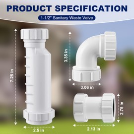 Dreyoo 1-1/2" Sanitary Waste Valve Kit, Compatible with Wavin BV1B/UB Waste Valve, Prevents Odor & Pressure Failures with Self Sealing Membrane, for RV, Sinks, Toilets, Showers