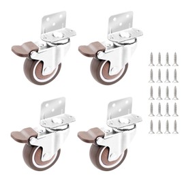 CPROSP Set of 4 Furniture Castors with Brake, L-Type Castors Diameter 32 mm, L Shape Holder Furniture Castors, Swivel Castors with Brake, Rubber Wheels for Furniture