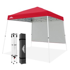 EAGLE PEAK 10x10 Pop Up Canopy Tent with Sidewall, Compact, Portable Slant Leg Instant Sun Shelter for Beach, Sports, & Camping, 10x10 Base 8x8 Top, Red