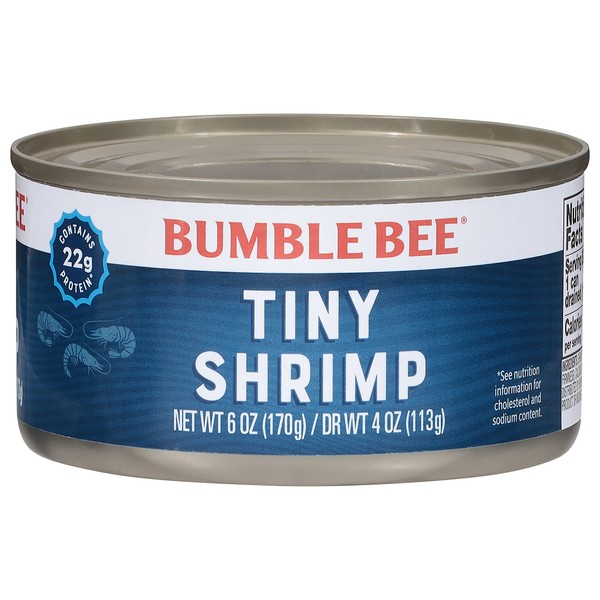 Bumble Bee Tiny Canned Shrimp, 4 oz Cans (Pack of 12) - Wild Caught Shrimp - 22g Protein per Serving - Gluten Free - Great for Appetizers, Shrimp Salad & Other Seafood Recipes
