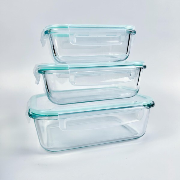 Pmssypl3-piece glass food storage container set, airtight reusable lunch container