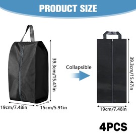 Shoe Bag Set of 4 Waterproof Shoe Bags Travel Large Shoe Bag with Zip Oxford Fabric Shoe Bags Shoe Bag Organiser for Travel or Home Storage (Black), black, Modern
