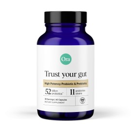 Ora Organic Ora Organic Probiotics with Prebiotics - 52 Billion CFU 11 Clinically Studied Strains for Digestive Health, Trust Your Gut, Gluten Free, 60 Capsules