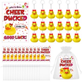Loetere 36 Set Cheer Gifts Bulk Includes 36 Rubber Duck Keychains 36 You've Been Cheer Ducked Tags 36 Organza Bags Inspirational Gift for Cheerleader Competition Team(Red)
