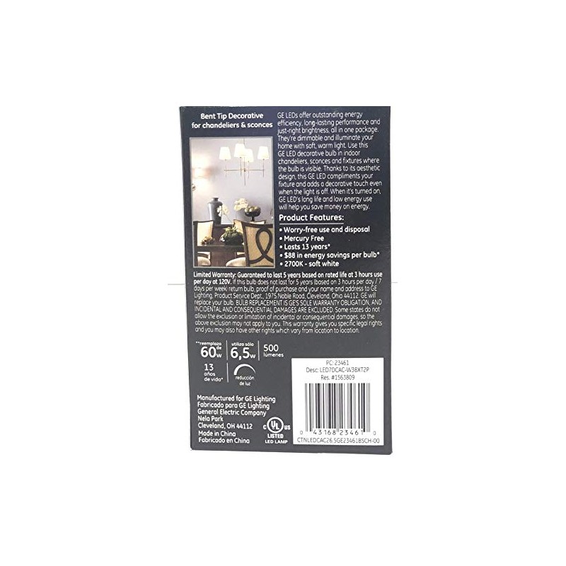 GE 23461 Decorative Soft White 60w Dimmable Pack 2