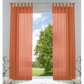 61000CN Set of 2 Transparent Curtains for Living Room Voile Tab-Top Curtain with Lead Band Closure