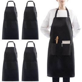atopo 4 Pieces Adjustable Bib Apron, Black Unisex Apron with 2 Pockets, Professional Cooking Apron for Cooking, Barbecue, Dishwashing, Restaurant Work, Waiter, Artist