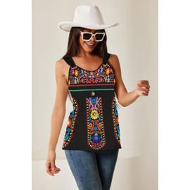 Summer Tank Tops for Women Casual Loose Sleeveless O Ring Shoulder Shirts Cute Floral Button Front Blouse