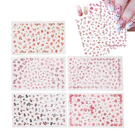 Pegatinas para Uñas Flores Pegatinas para Uñas Calcomanías para Uñas Suministros de Arte para Uñas en 3D Pegatinas para Uñas Lámina Deslizante Autoadhesiva con Hojas de Flores Secas Abalorios
