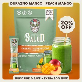 Daily Greens Superfood Drink Mix Peach Mango, Probiotics Prebiotics Fiber Blend, Digestive Support Powder, Vegan Non GMO, 15 Servings