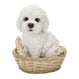 Uvia H24121 Bamboo Basket Poodle Shiro 12.5 x 10.5 x 14 cm Doll Figurine Figurine Figurine Animal Garden Decoration Realistic Cute Dog Dog