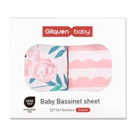 GLLQUEN BABY 2 Pack Moses Basket Fitted Sheets, Newborn Pram Sheets Fitted, 100% Microfiber Oeko-tex100 Cozy and Breathable Crib Baby Bassinet Sheets for Boy and Girl, Easy Care Soft Fitted Sheet