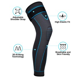 Yasdyri Full Leg Compression Sleeves with Adjustable Long Knee Support for Men and Woman Elastic Long Knee Brace for Arthritis, Tendonitis, Meniscus Tear, ACL, Basketball, Cycling 2 Pack (Blue, L)