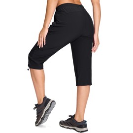 TACVASEN Hiking Pants for Women Water Resistant Breathable Workout Drawstring Pants with Pockets Golf Regular Fit Black M