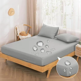Vallein Full Waterproof Fitted Sheet, Waterproof Sides, Adult Bedwetting, Elderly/Nursery, Pets, Mite-resistant, Machine Washable, Double, Light Gray, 55.1 x 78.7 inches (140 x 200 cm)
