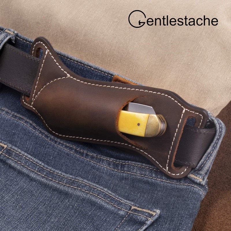 Gentlestache Leather Knife Sheaths for Belt, Pocket Knife Holder, EDC