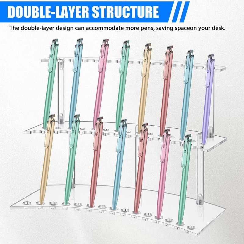 Acrylic Pen Display Stand, 2-Tier, 30 Slots, 1.3cm Wide Slots