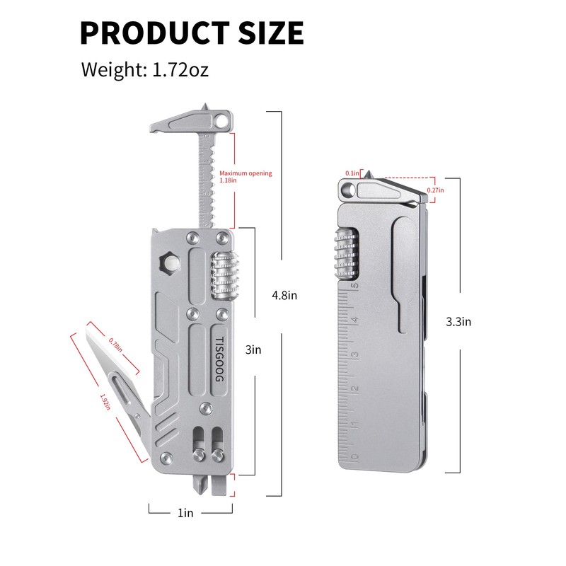 Titanium EDC Tool with Small Adjustable Spanner Wrench, Pocket Screwdriver,