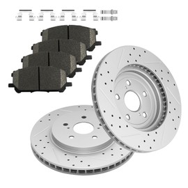 Fraxle Front Drilled & Slotted Disc Brake Rotors and Ceramic Brake Pads kit for 2006-2007 Toyota Highlander, 2004-2006 Lexus RX330, 2007-2009 RX350, RX400