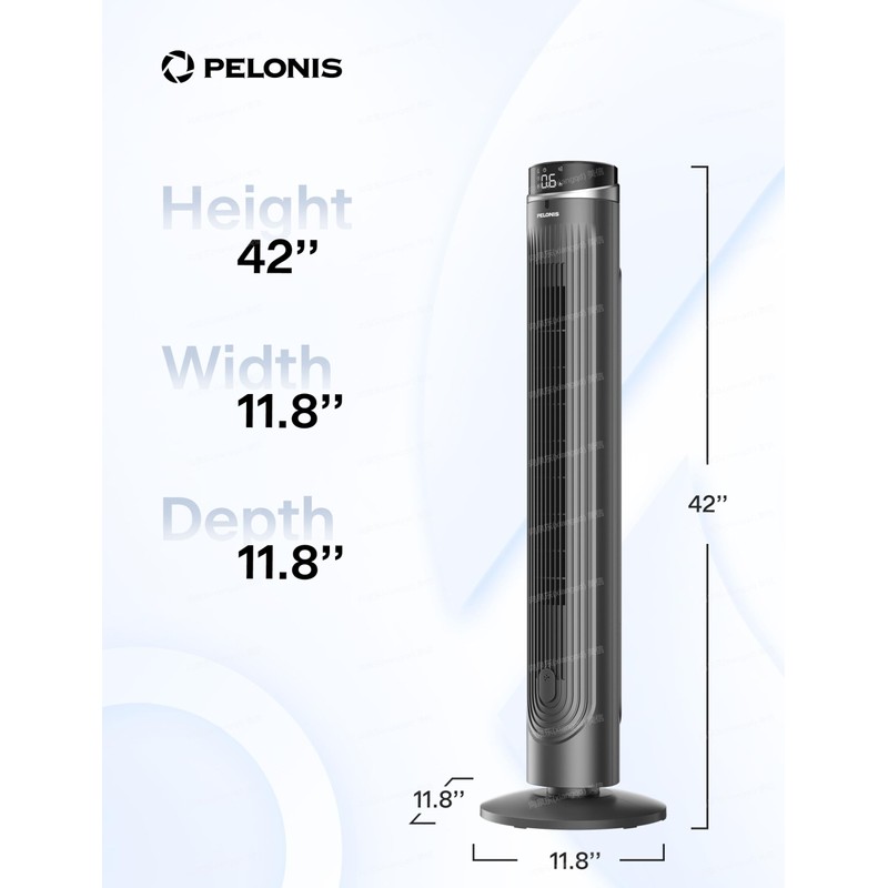 PELONIS 42-Inch Tower Fan for bedroom, Standing Fan with 90°