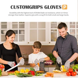 CustomGrips Food Grade Level 5 Protection, 1 Pair, XX-Large, Cut Resistant Safety Gloves, Great for Meat Cutting, Oyster Shucking, Fish Filleting, Chopping Vegetables & General Kitchen Work