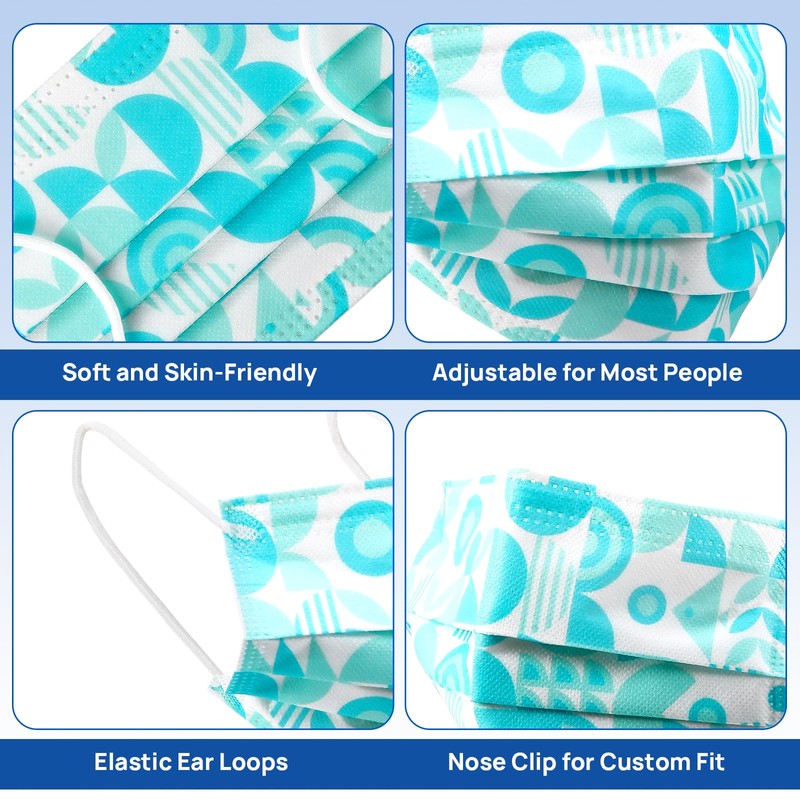 JMU 50 Pack Multicolor Disposable Face Masks, 4-Ply ASTM Level