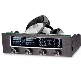 VBESTLIFE 4 Fans Computer Fan Controller, STW 6041 4 Channel CPU Temperature Sensor PC Cooling Fan Controller Front Panel Date Time Temperature LCD Display for CPU Fan