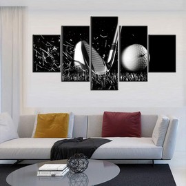Golf Pctures Wall Decor Black and White Paintings Golf Course Wall Art for Living Room Golfing Sports Artwork 5 Piece Prints on Canvas House Modern Decor Giclee Framed Ready to Hang(60''Wx 32''H)