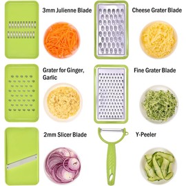 Katleay 5 in 1 Vegetable Slicer Manual Vegetable Slicer with Container, Onion Cutter Adjustable, Mandolin Vegetable Slicer, Nicer Dicer Kitchen Grater, with 5 Interchangeable Blades, for Vegetables,