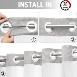 No Hook Shower Curtain with Snap in Liner Set Less Time Light Gray Waffle Shower Curtain for Bathroom Eye Door - Color: Light Grey, Size: Extra Long 87"L x 72"W