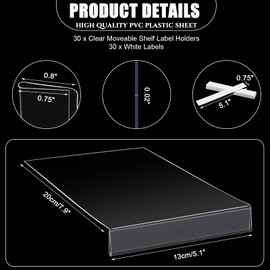 30 Soportes de Etiqueta de Estante Móviles Transparentes para Biblioteca con 30 Tarjetas de Insertar Separador de Estante Plástico Marcador de Estante Exhibición, 5.1 x 7.9 x 0.8 Pulgadas
