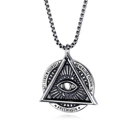 Freemason Necklace for Men, Masonic All Seeing Eye Pendant Necklace with 25.6” Chain, Eye of Providence Triangle Necklace, Hip Hop Necklace, Punk Religious Jewelry for Men